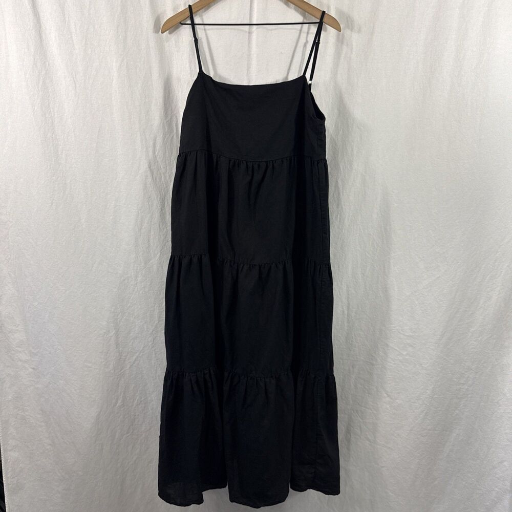 Charlie Holiday Isabella Black Linen Cotton Maxi Dress Womens Sz 6 Tiered Boho